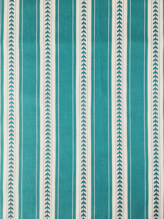 Green and white striped ticking with small leaves. Unused. Spain c.1950 - 4 meters