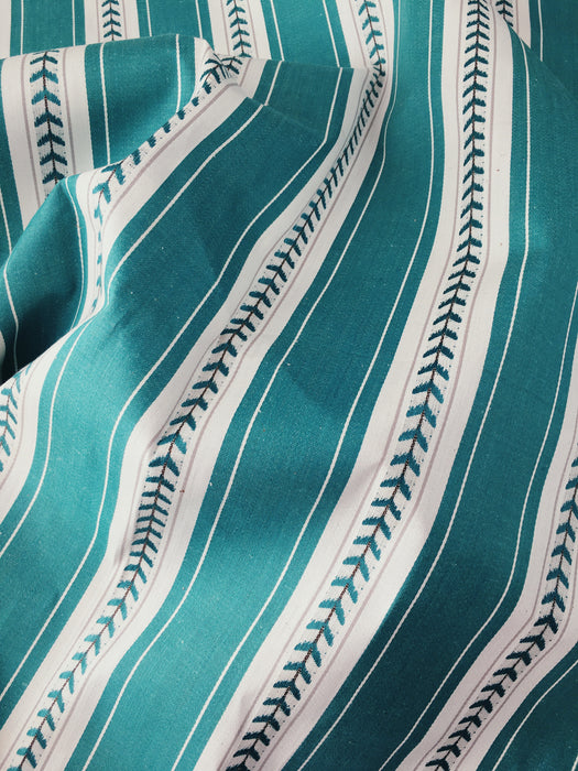 Green and white striped ticking with small leaves. Unused. Spain c.1950 - 4 meters