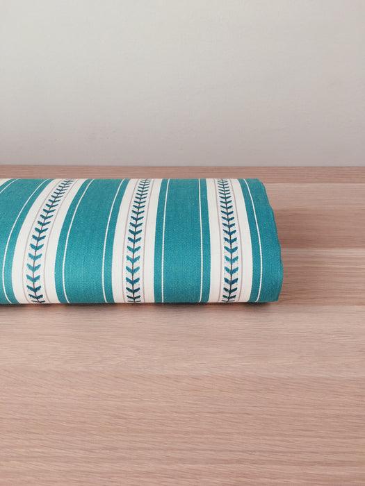 Green and white striped ticking with small leaves. Unused. Spain c.1950 - 4 meters