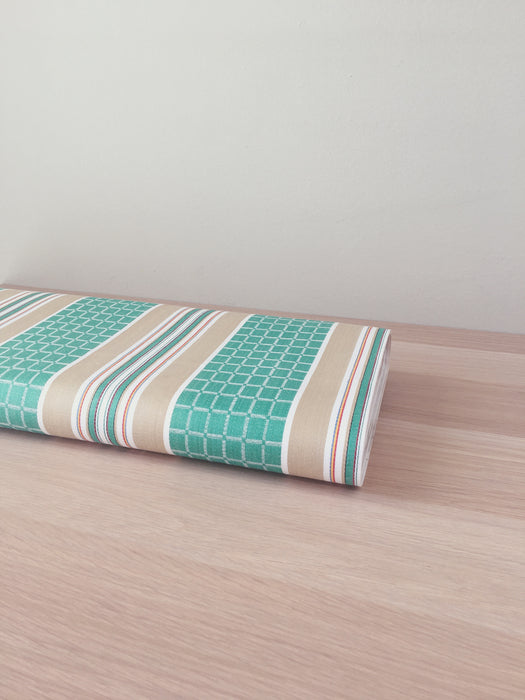 Stripes and checks ticking in green and beige. Unused. Spain c.1950 - 2 meters