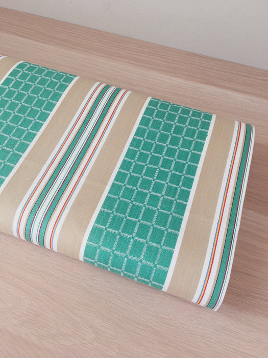 Stripes and checks ticking in green and beige. Unused. Spain c.1950 - 2 meters