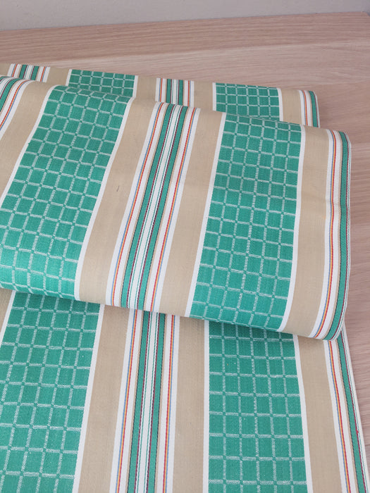 Stripes and checks ticking in green and beige. Unused. Spain c.1950 - 2 meters