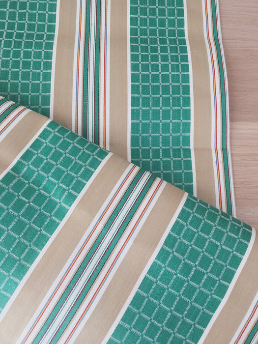 Stripes and checks ticking in green and beige. Unused. Spain c.1950 - 2 meters