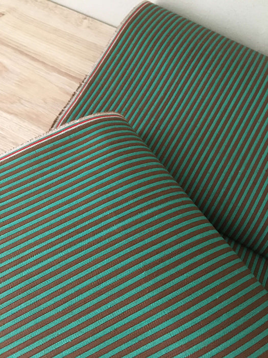 Brown and green striped ticking. Spain c.1900 - 70 cm × Per meter (15 m avail)