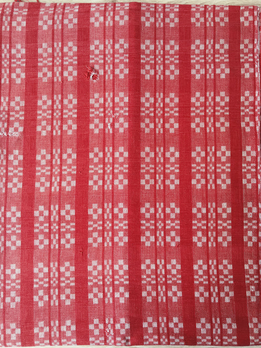 Handwoven checked ticking in red and white. Very rare. Spain. Early 1900s - 92×220 cm