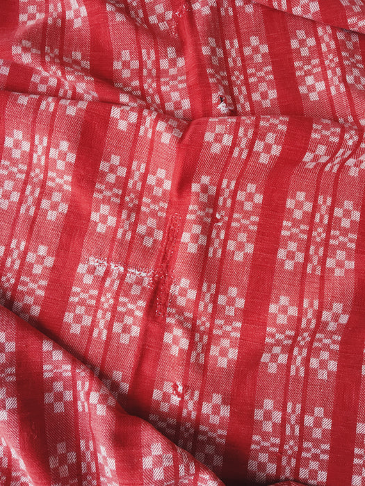 Handwoven checked ticking in red and white. Very rare. Spain. Early 1900s - 92×220 cm