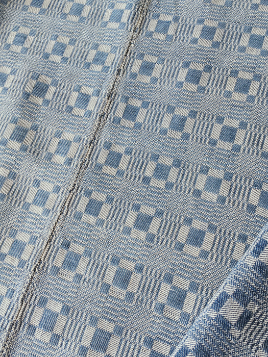 Handwoven ticking in checks indigo blue and white. Very rare. Spain. Early 1900s.