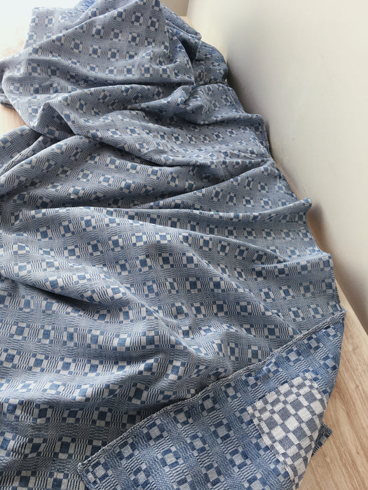 Handwoven ticking in checks indigo blue and white. Very rare. Spain. Early 1900s.