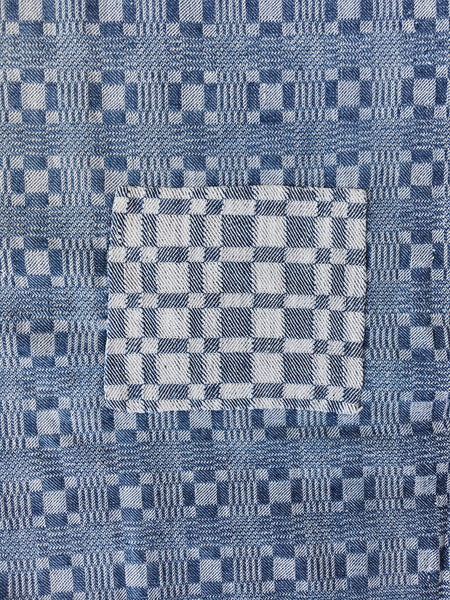 Blue Geometric Antique European Ticking Fabric Recovered Panels REC-CH-003 - Ticking Depot
