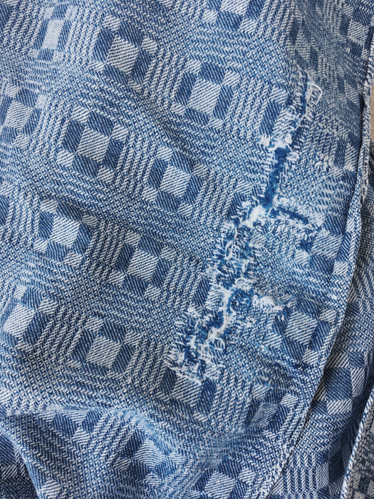 Handwoven ticking in checks indigo blue and white. Very rare. Spain. Early 1900s.