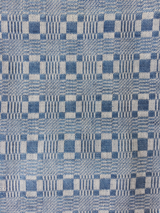 Handwoven ticking in checks indigo blue and white. Very rare. Spain. Early 1900s.