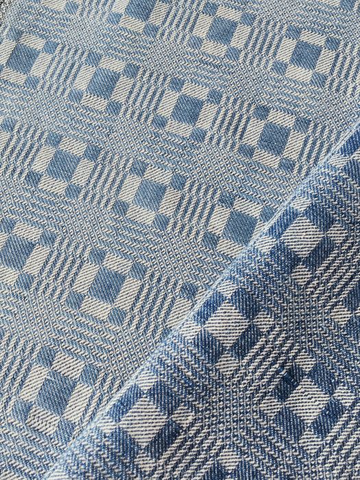 Handwoven ticking in checks indigo blue and white. Very rare. Spain. Early 1900s.