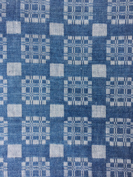 Blue Geometric Antique European Ticking Fabric Recovered Panels REC-CH-004 - Ticking Depot