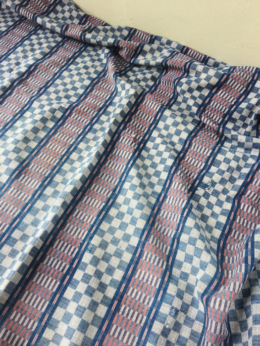 Handwoven checked ticking in dark blue. Very rare. Spain. Early 1900s - 120×188 cm