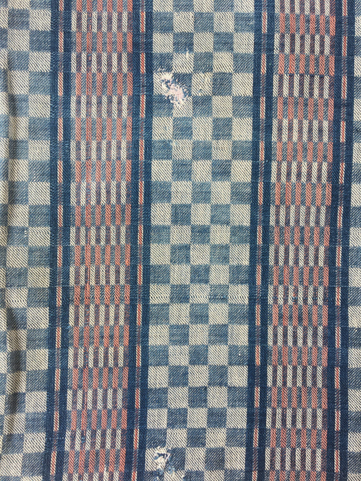 Handwoven checked ticking in dark blue. Very rare. Spain. Early 1900s - 120×188 cm