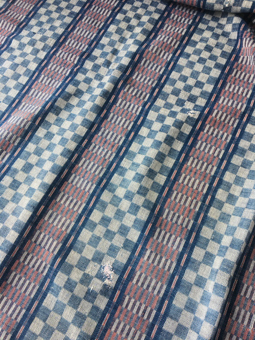 Handwoven checked ticking in dark blue. Very rare. Spain. Early 1900s - 120×188 cm