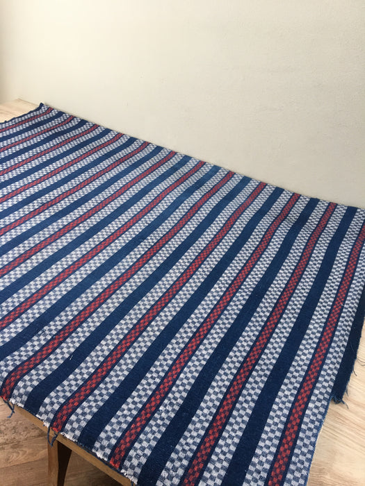 Handwoven checked ticking in blue and red. Very rare. Spain. Early 1900s - Lot of 2 pieces