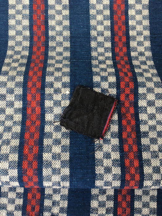 Handwoven checked ticking in blue and red. Very rare. Spain. Early 1900s - Lot of 2 pieces