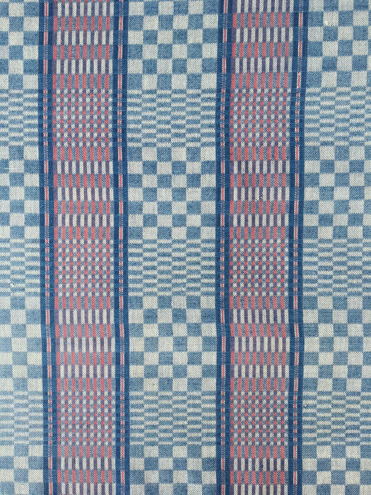Handwoven blue, white and red checked ticking. Very rare. Spain. Early 1900s - Lot of 3 pieces