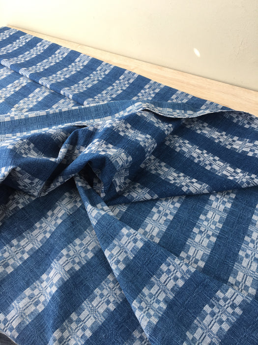 Handwoven ticking in checks indigo blue and white. Very rare. Spain. Early 1900s.