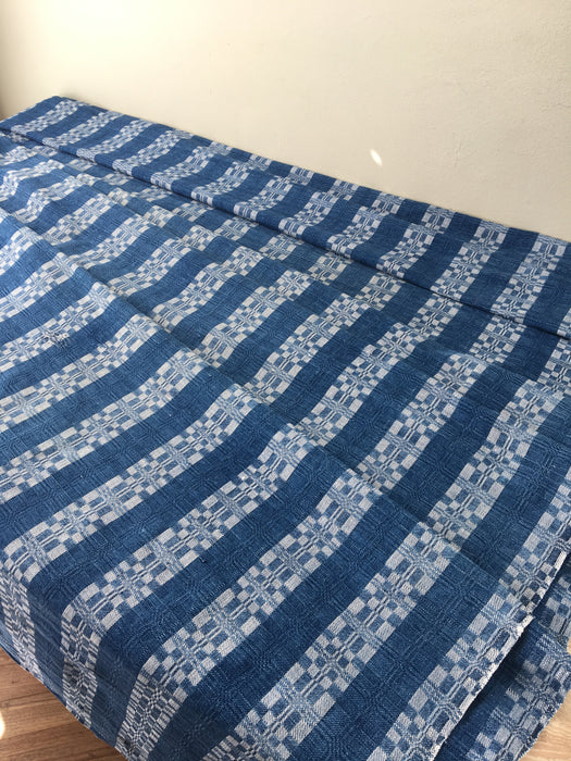 Handwoven ticking in checks indigo blue and white. Very rare. Spain. Early 1900s.