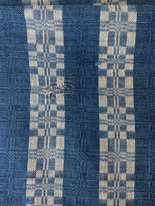 Handwoven ticking in checks indigo blue and white. Very rare. Spain. Early 1900s.