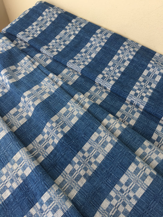 Handwoven ticking in checks indigo blue and white. Very rare. Spain. Early 1900s.