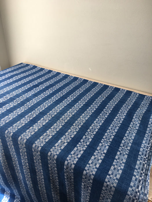 Handwoven ticking in checks indigo blue and white. Very rare. Spain. Early 1900s.