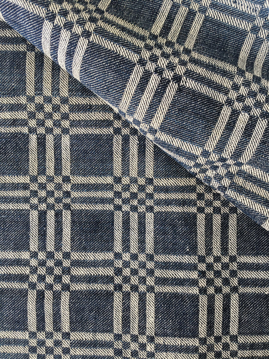 Handwoven ticking in checks blue and white. Very rare. Spain. Early 1900s.