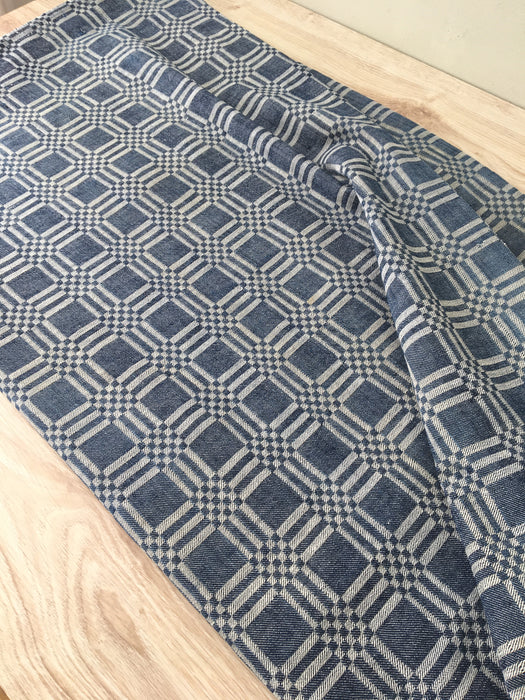 Handwoven ticking in checks blue and white. Very rare. Spain. Early 1900s.