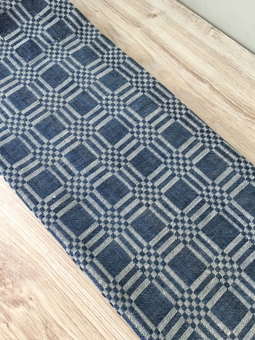 Handwoven ticking in checks blue and white. Very rare. Spain. Early 1900s.