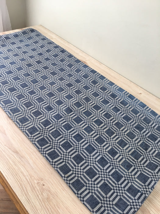 Handwoven ticking in checks blue and white. Very rare. Spain. Early 1900s.