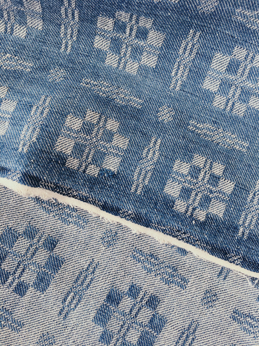 Handwoven checked ticking in light blue and white. A discovery! Spain. Early 1900s - Lot of 4 pieces