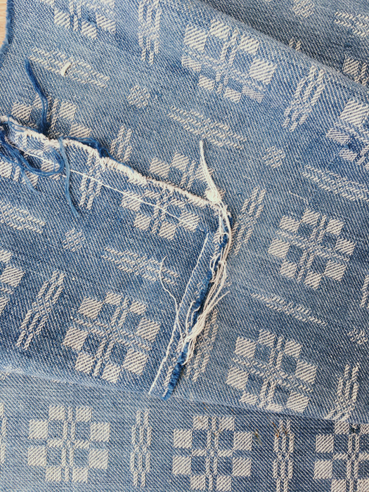 Handwoven checked ticking in light blue and white. A discovery! Spain. Early 1900s - Lot of 4 pieces