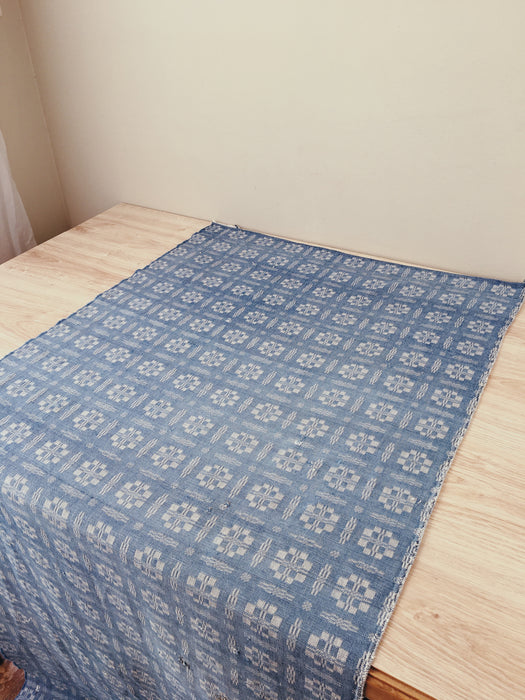 Handwoven checked ticking in light blue and white. A discovery! Spain. Early 1900s - Lot of 4 pieces