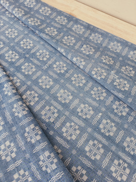 Handwoven checked ticking in light blue and white. A discovery! Spain. Early 1900s - Lot of 4 pieces