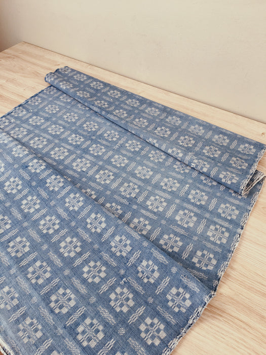 Handwoven checked ticking in light blue and white. A discovery! Spain. Early 1900s - Lot of 4 pieces