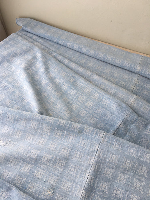 Handwoven ticking in checks soft blue and white. Very rare. Spain. Early 1900s.