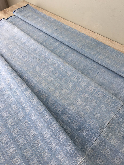 Handwoven ticking in checks soft blue and white. Very rare. Spain. Early 1900s.