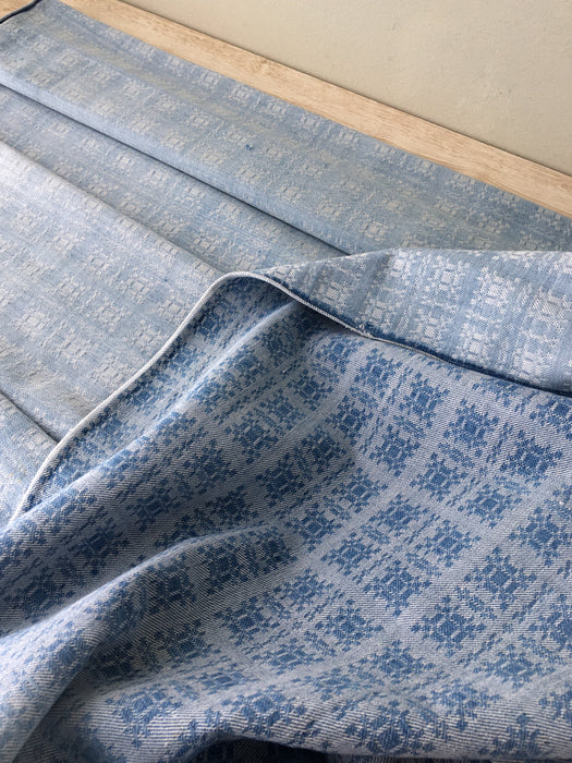 Handwoven ticking in checks soft blue and white. Very rare. Spain. Early 1900s.