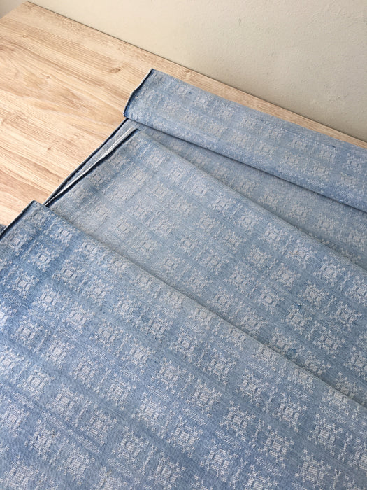 Handwoven ticking in checks soft blue and white. Very rare. Spain. Early 1900s.