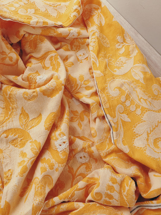 Golden yellow floral ticking. Spain c.1900 - 88×79 cm