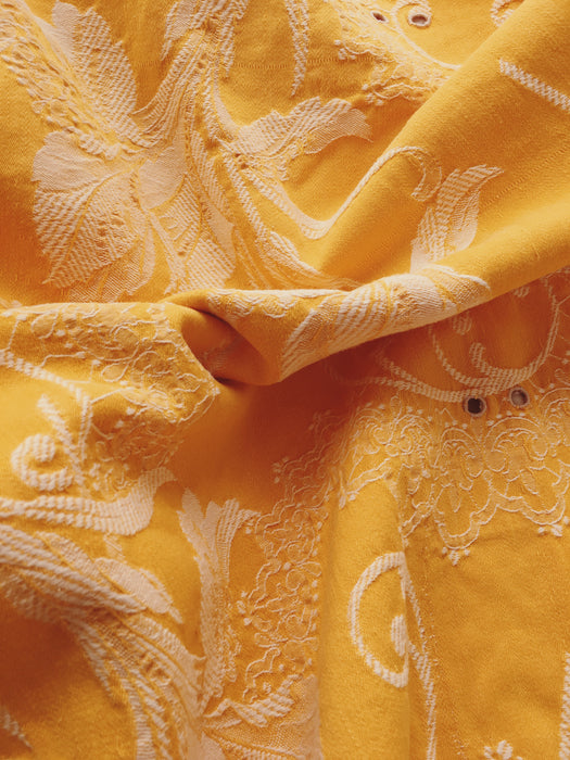 Golden yellow floral ticking with orquids. Spain c.1900 - 128×90 cm