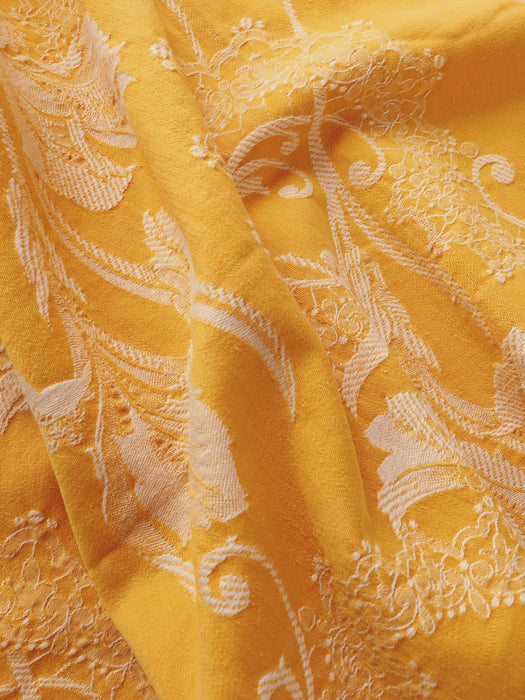 Golden yellow floral ticking with orquids. Spain c.1900 - 128×90 cm
