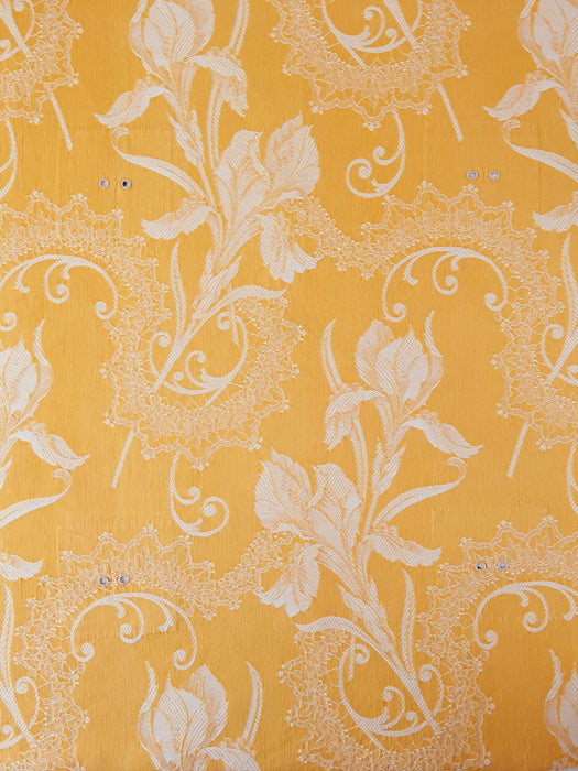 Golden yellow floral ticking with orquids. Spain c.1900 - 128×90 cm