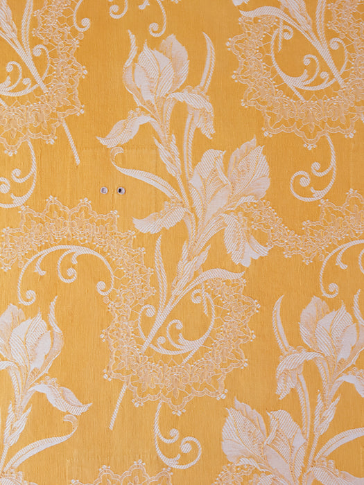 Golden yellow floral ticking with orquids. Spain c.1900 - 128×90 cm
