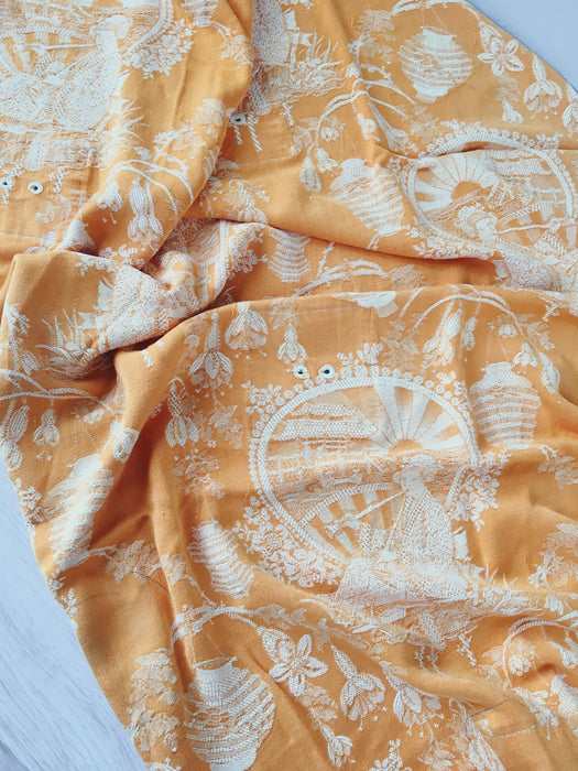 Chinoiserie ticking in golden yellow. Spain c.1920 - 90×76 cm 