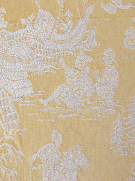 Yellow Chinoiserie Scenic Antique European Ticking Fabric Recovered Panels REC-DA-AMARILLO-014 - Ticking Depot