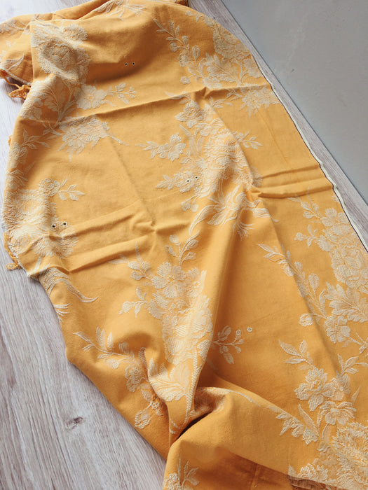 Yellow ticking with flowers. Spain. c.1900