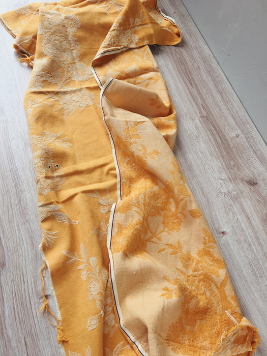 Yellow ticking with flowers. Spain. c.1900